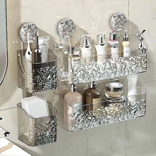 Light Luxury Style Glacier Pattern Suction Cup Shelf Bathroom Suction Cup Storage Rack Holder Punch Free Sorting Box