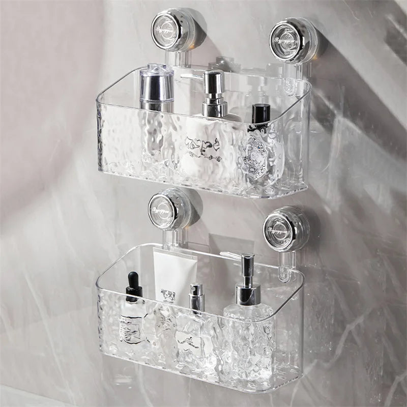 Light Luxury Style Glacier Pattern Suction Cup Shelf Bathroom Suction Cup Storage Rack Holder Punch Free Sorting Box