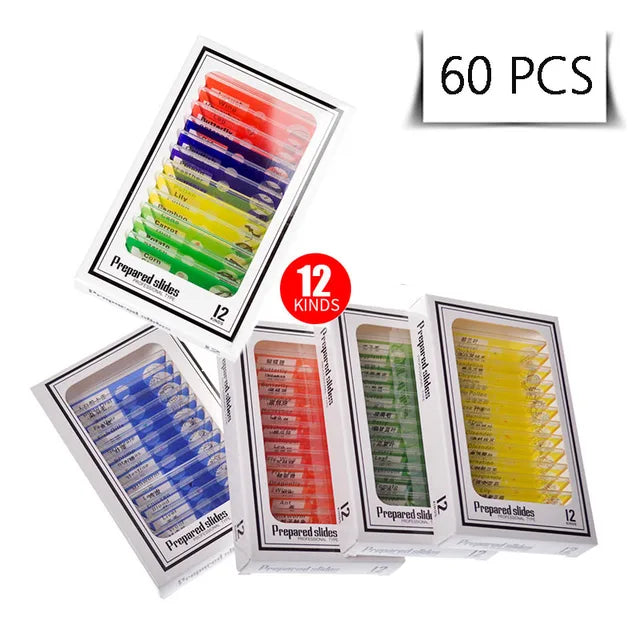 48/60Pcs Prepared Plastic Microscope Slides Biological for Children Student Enlighten Education